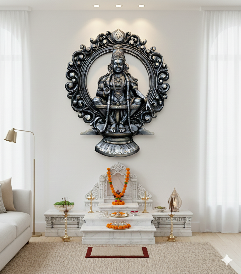 Ayyappa Swami 3D Fiber Mural Wall Art | Hasta Kale | Handcrafted Divine Wall Panel 6x5 ft