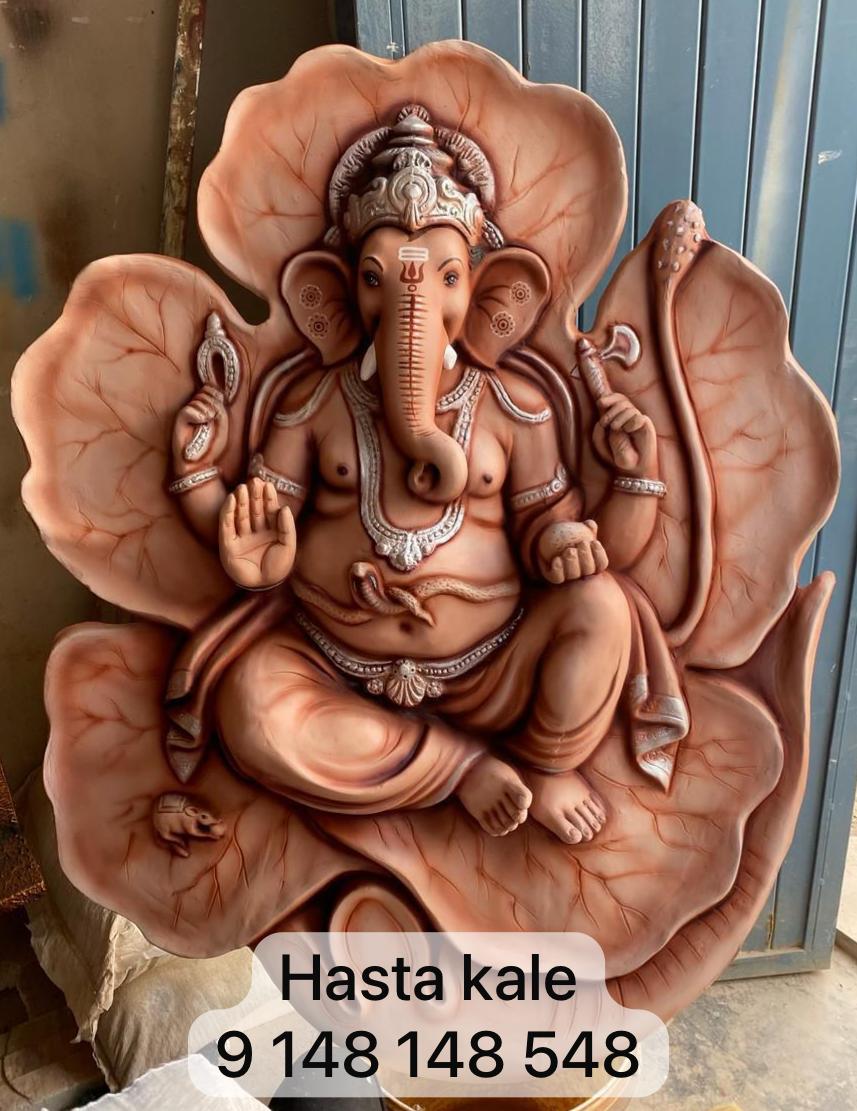 Daswal Ganesha 3D Fiber Mural Wall Art | Hasta Kale | Handcrafted Antique Wall Panel 4x3 ft