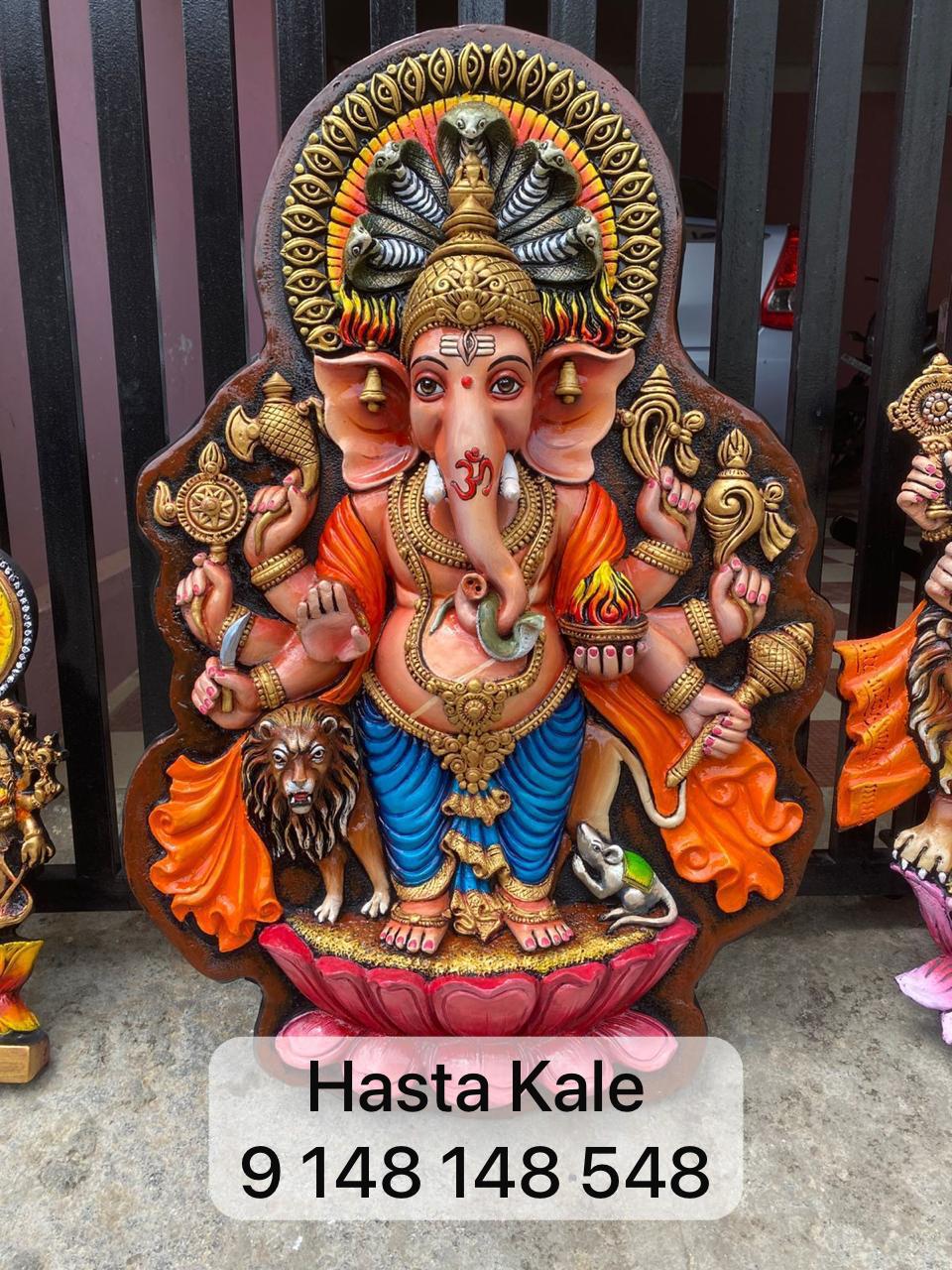 Lord Ganesha 3D Fiber Mural Wall Art | Hasta Kale | Vibrant Handcrafted Divine Panel 3x2 ft