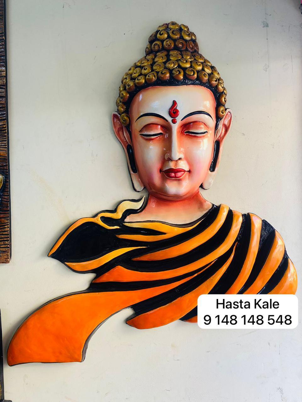 Buddha Face 3D Fiber Mural Wall Art | Hasta Kale | Handcrafted Spiritual Decor 3x3 ft