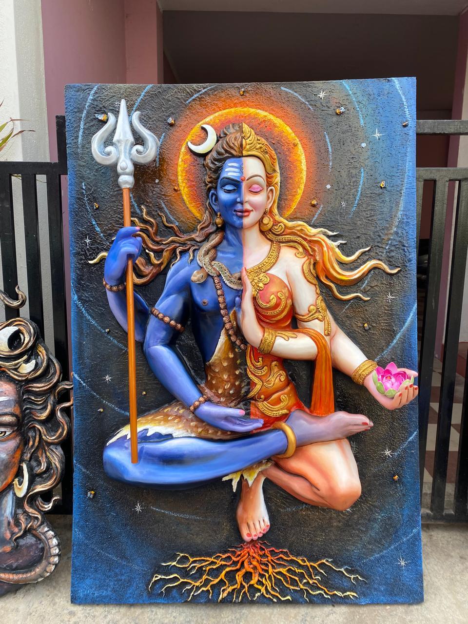 Ardha Nareshwar |Lord Shiva  3D Fiber Mural Wall Art | Hasta Kale | Handcrafted Divine Wall Panel 3x5 ft