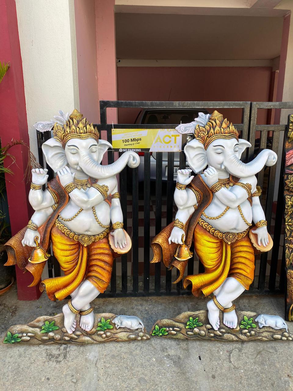 Lord Natya Ganesha 3D Fiber Mural Wall Art | Hasta Kale | Handcrafted Antique Wall Panel 3x5 ft