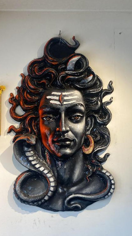 Lord Shiva Face With Snake 3D Fiber Mural Wall Art | Hasta Kale | Handcrafted Divine Wall Panel 3x2 ft