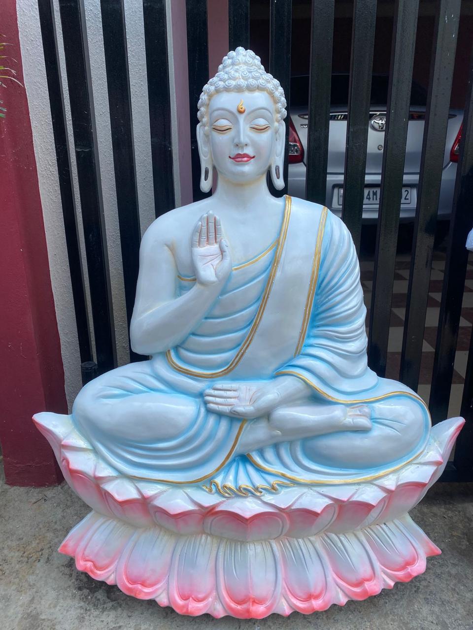 Lord Buddha 3D Fiber Mural Wall Art | Hasta Kale | Handcrafted Spiritual Wall Panel 3x3.5 ft