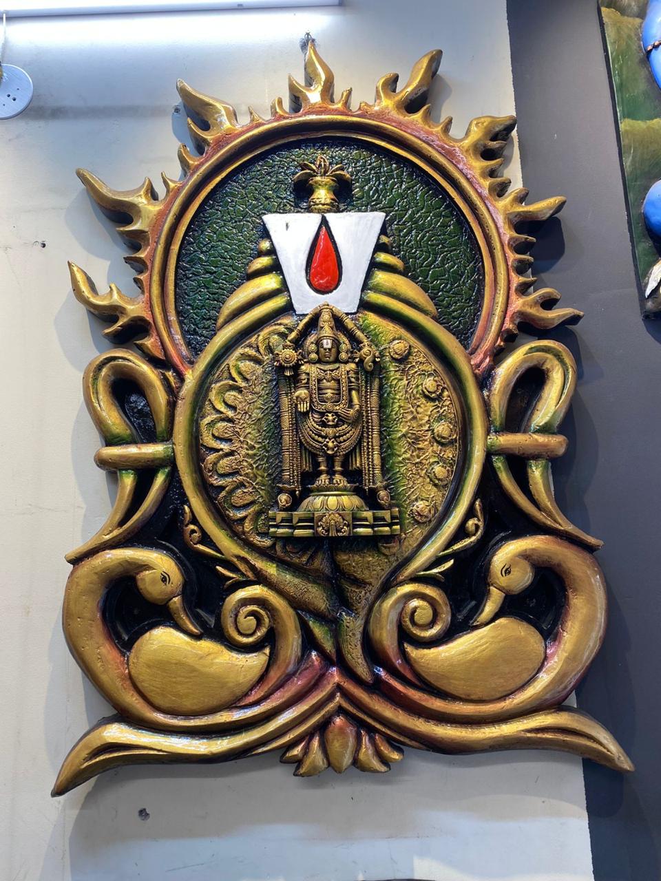 Lord Venkateswara (Tirupati Balaji) with Shanku Chakra 3D Fiber Mural | Hasta Kale | Handcrafted Divine Wall Art 4x2.5 ft