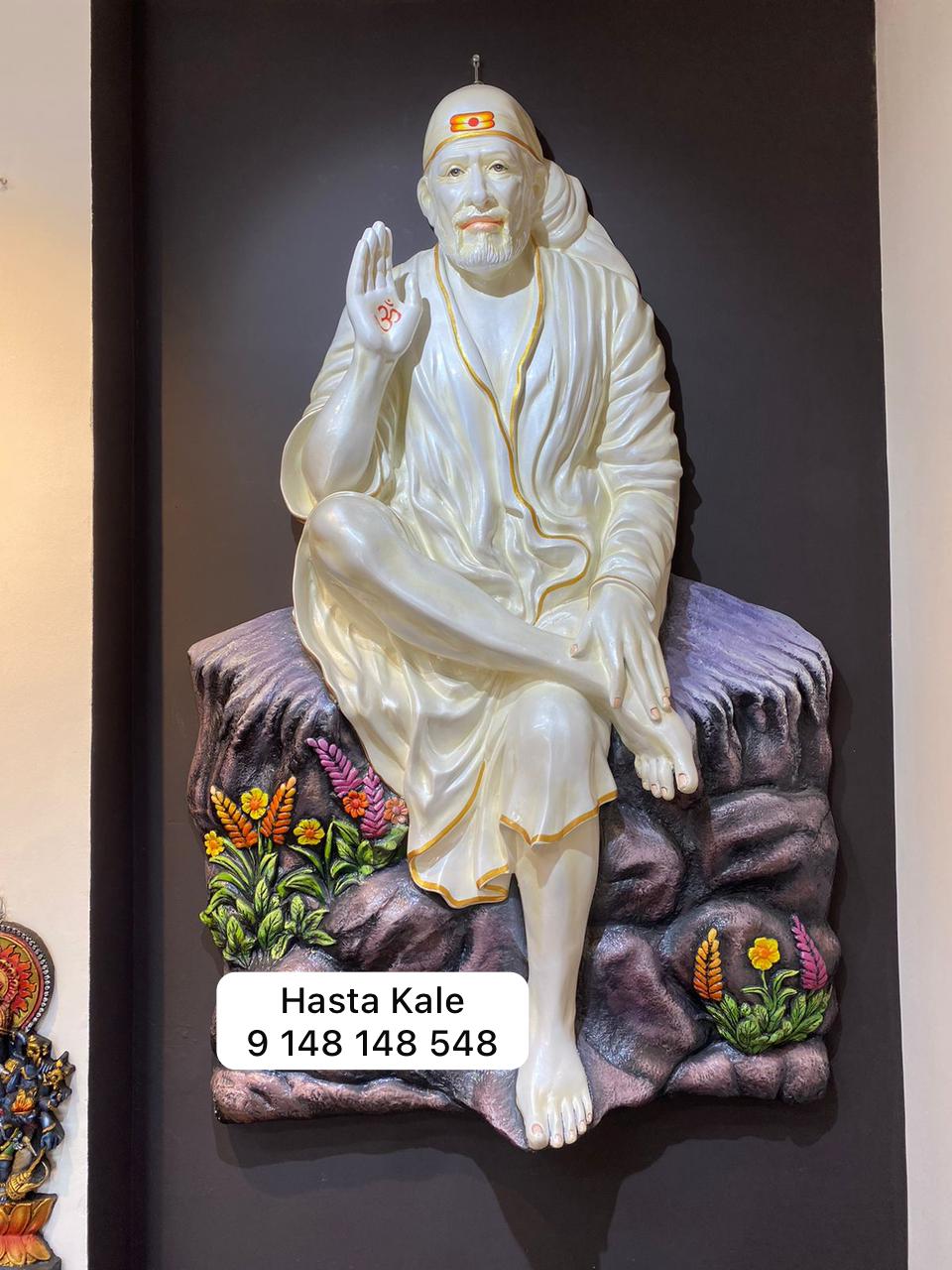Sai Baba 3D Fiber Mural Wall Art | Hasta Kale | Handcrafted Sun God Wall Panel 5x3 ft