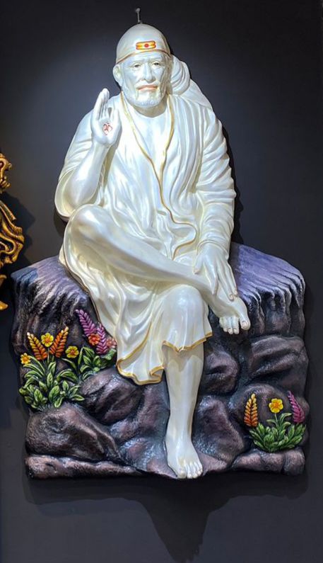 Sai Baba 3D Fiber Mural Wall Art | Hasta Kale | Handcrafted Sun God Wall Panel 5x3 ft