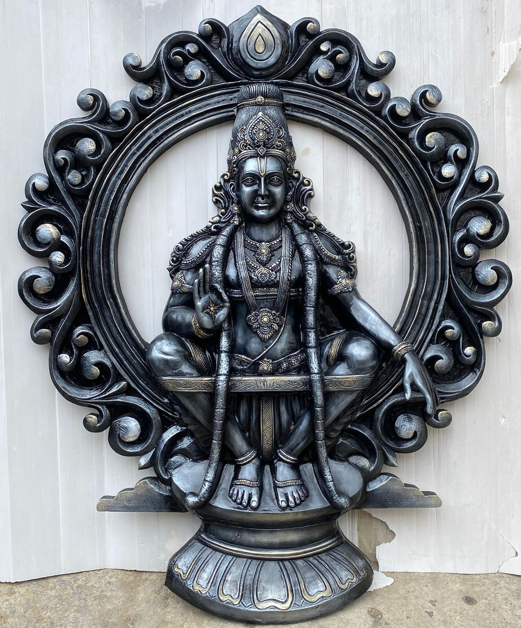 Ayyappa Swami 3D Fiber Mural Wall Art | Hasta Kale | Handcrafted Divine Wall Panel 6x5 ft