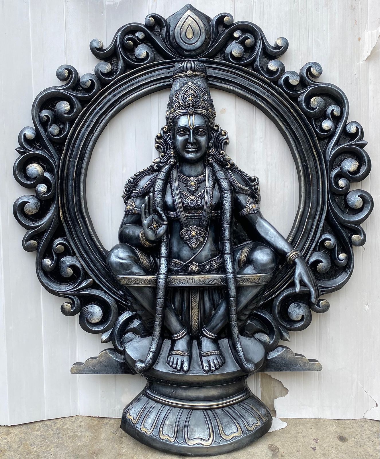 Ayyappa Swami 3D Fiber Mural Wall Art | Hasta Kale | Handcrafted Divine Wall Panel 6x5 ft