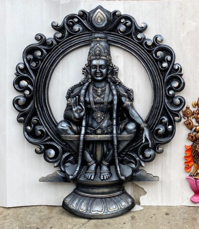 Ayyappa Swami 3D Fiber Mural Wall Art | Hasta Kale | Handcrafted Divine Wall Panel 6x5 ft