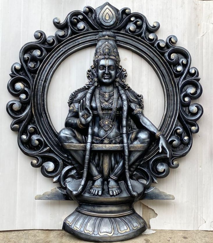 Ayyappa Swami 3D Fiber Mural Wall Art | Hasta Kale | Handcrafted Divine Wall Panel 6x5 ft