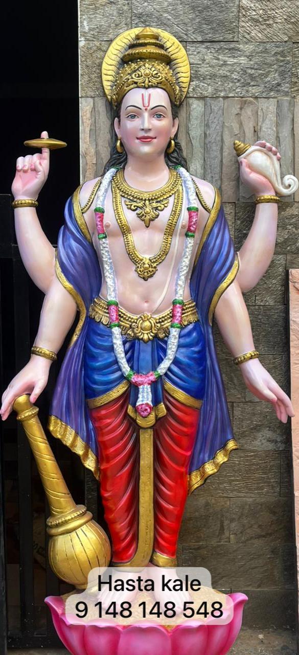 Vishnu 3D Fiber Mural Wall Art | Hasta Kale | Handcrafted Antique Wall Panel 7x3 ft