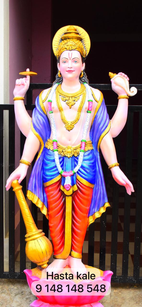 Vishnu 3D Fiber Mural Wall Art | Hasta Kale | Handcrafted Antique Wall Panel 7x3 ft