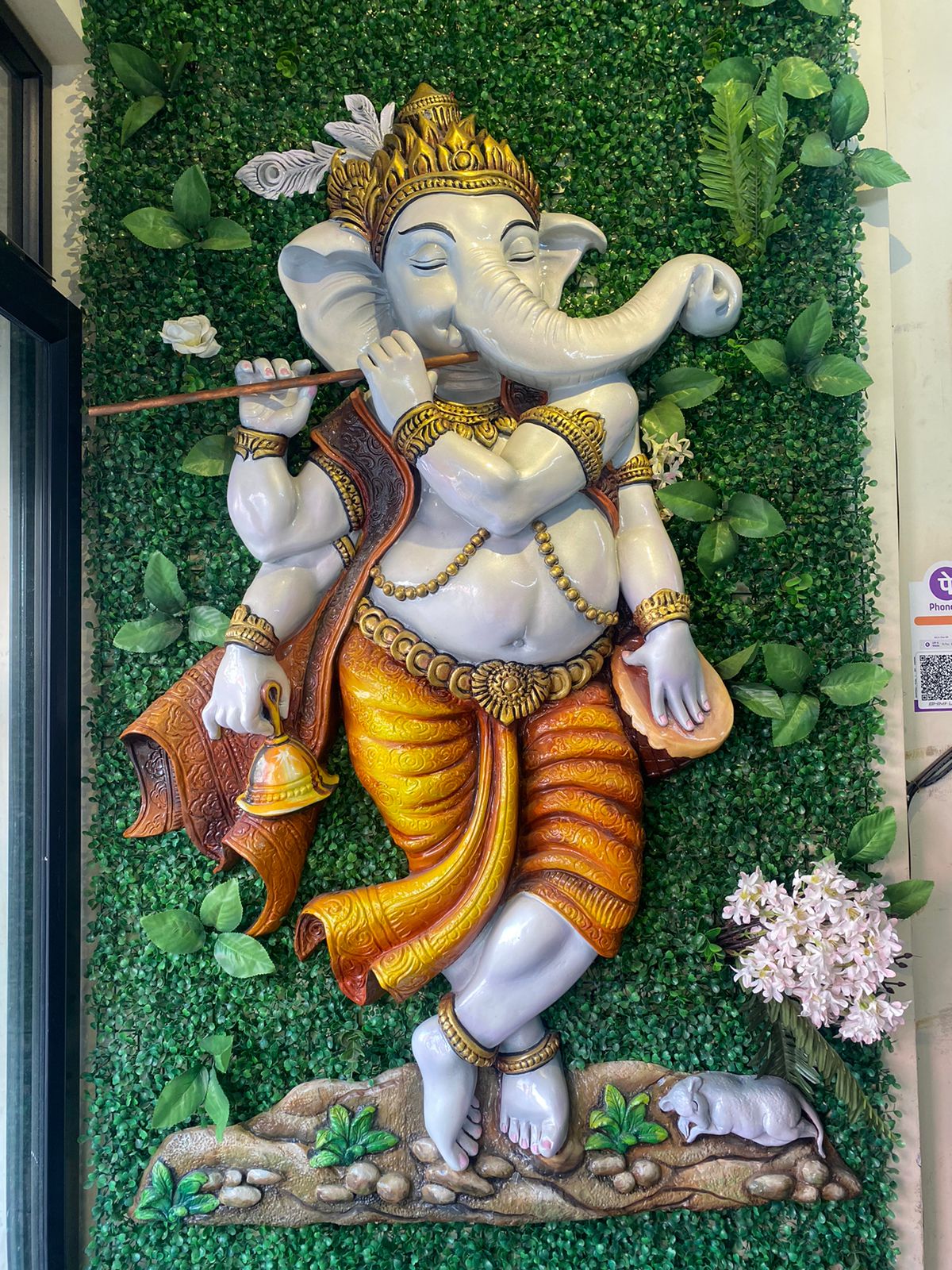 Lord Natya Ganesha 3D Fiber Mural Wall Art | Hasta Kale | Handcrafted Antique Wall Panel 3x5 ft