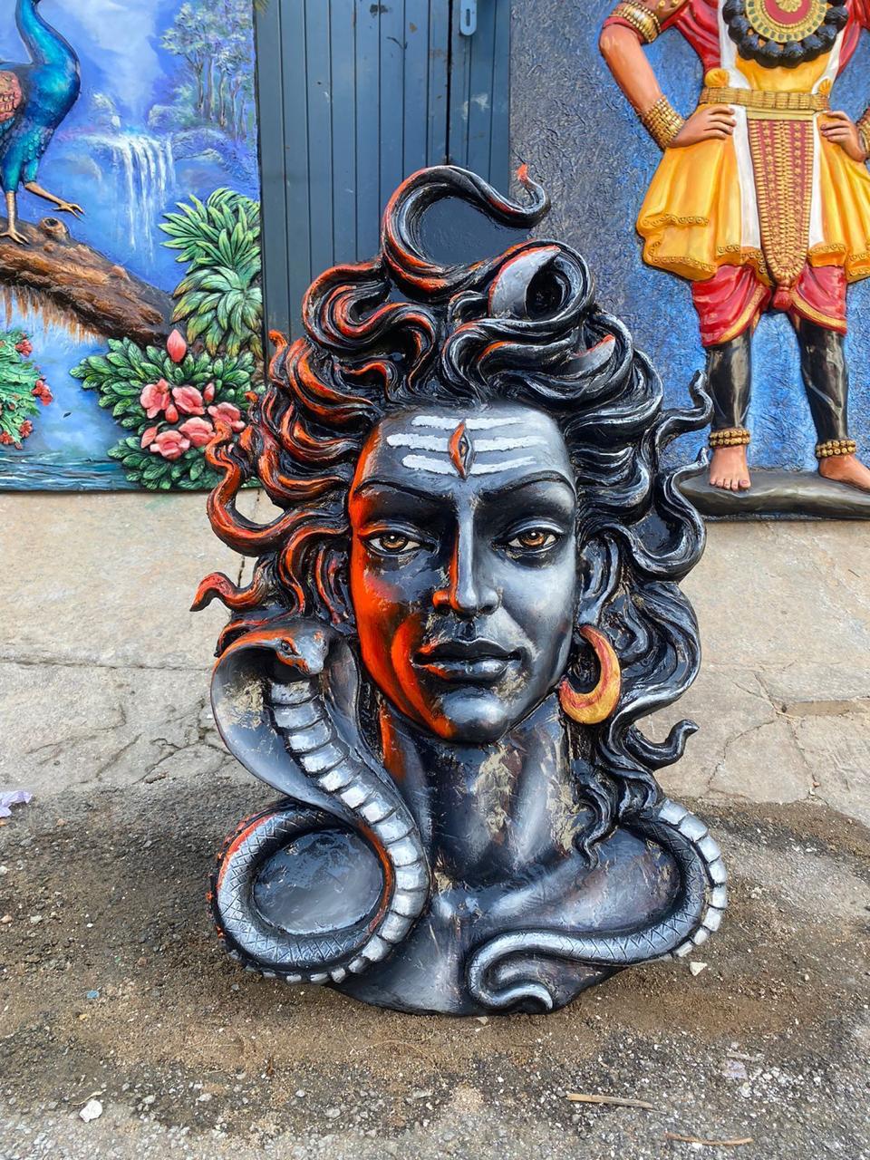 Lord Shiva Face With Snake 3D Fiber Mural Wall Art | Hasta Kale | Handcrafted Divine Wall Panel 3x2 ft