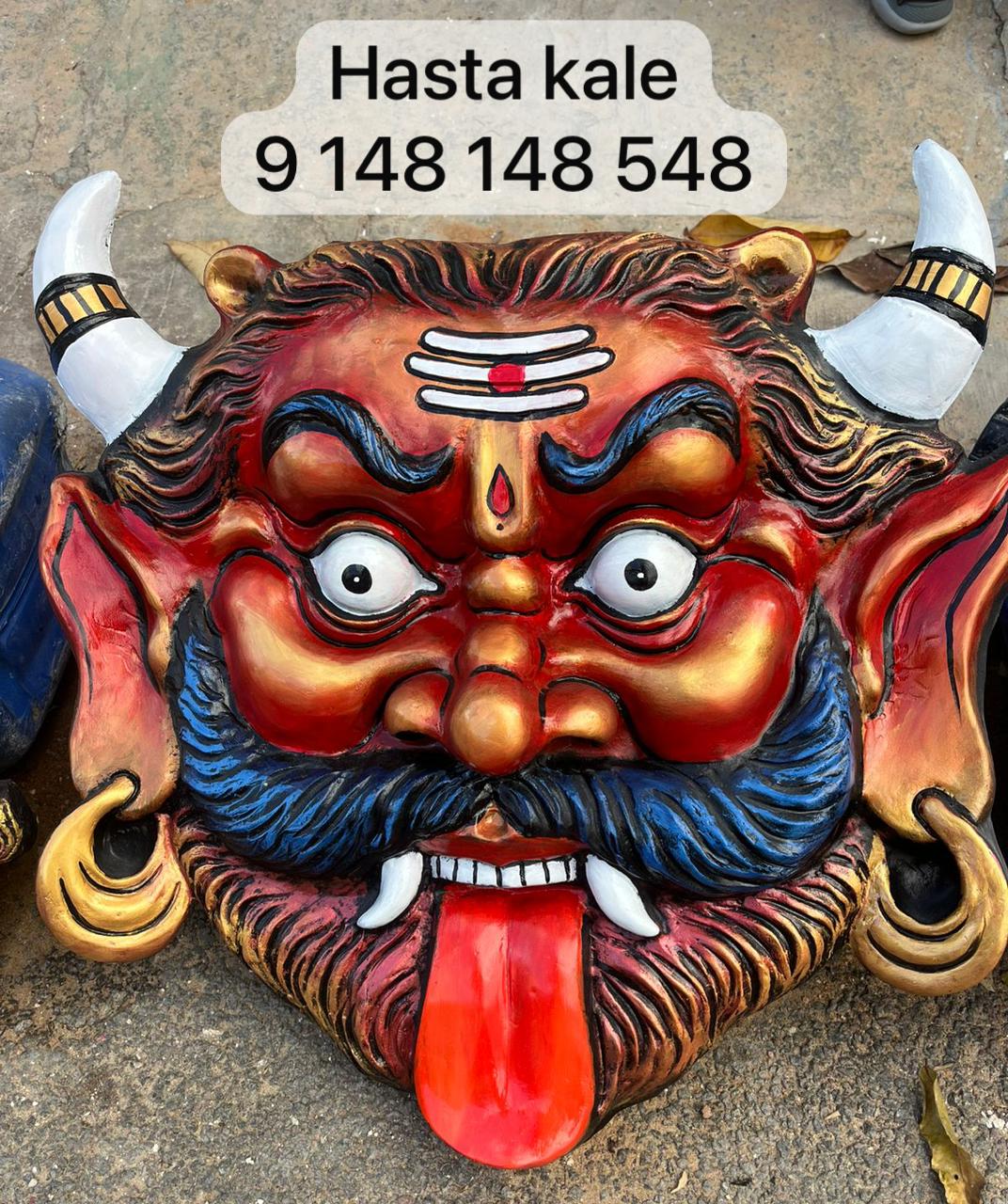 Ravana Face 3D Fiber Wall Art | Hasta Kale | Handcrafted Traditional Wall Mask 2x2 ft