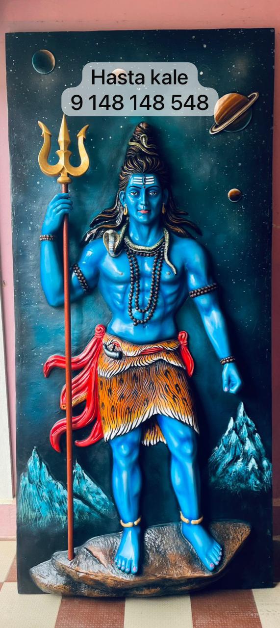 Lord Shiva 3D Fiber Mural Wall Art | Hasta Kale | Handcrafted Divine Wall Panel 9x4 ft